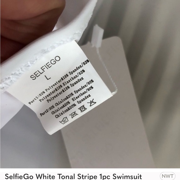 White Tonal Striped 1pc Swimsuit Mesh NWT - Picture 3 of 3